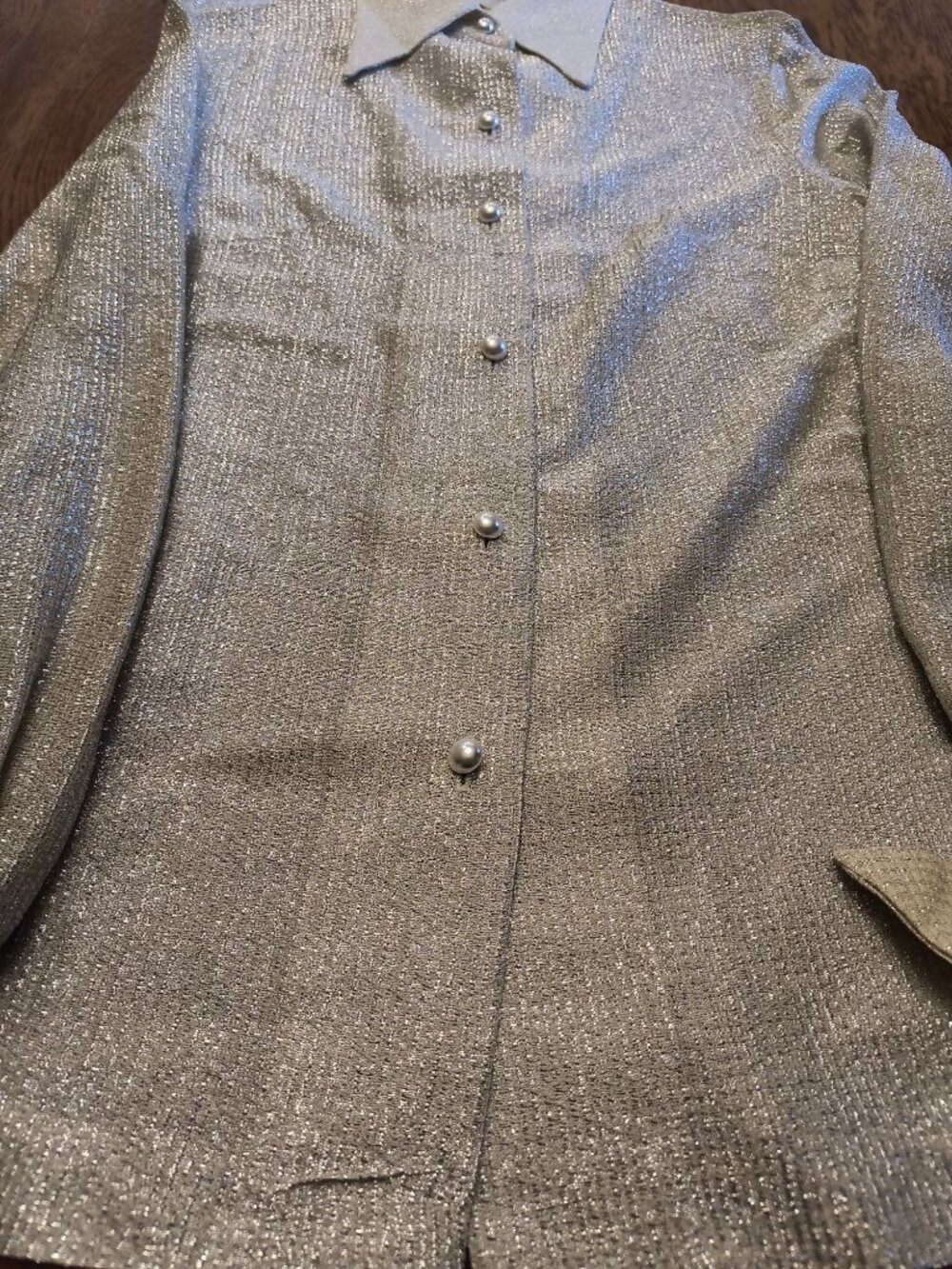Vintage Alex Colman Silver Metallic Button-Up Blouse With Pearl Buttons - Picture 4 of 6